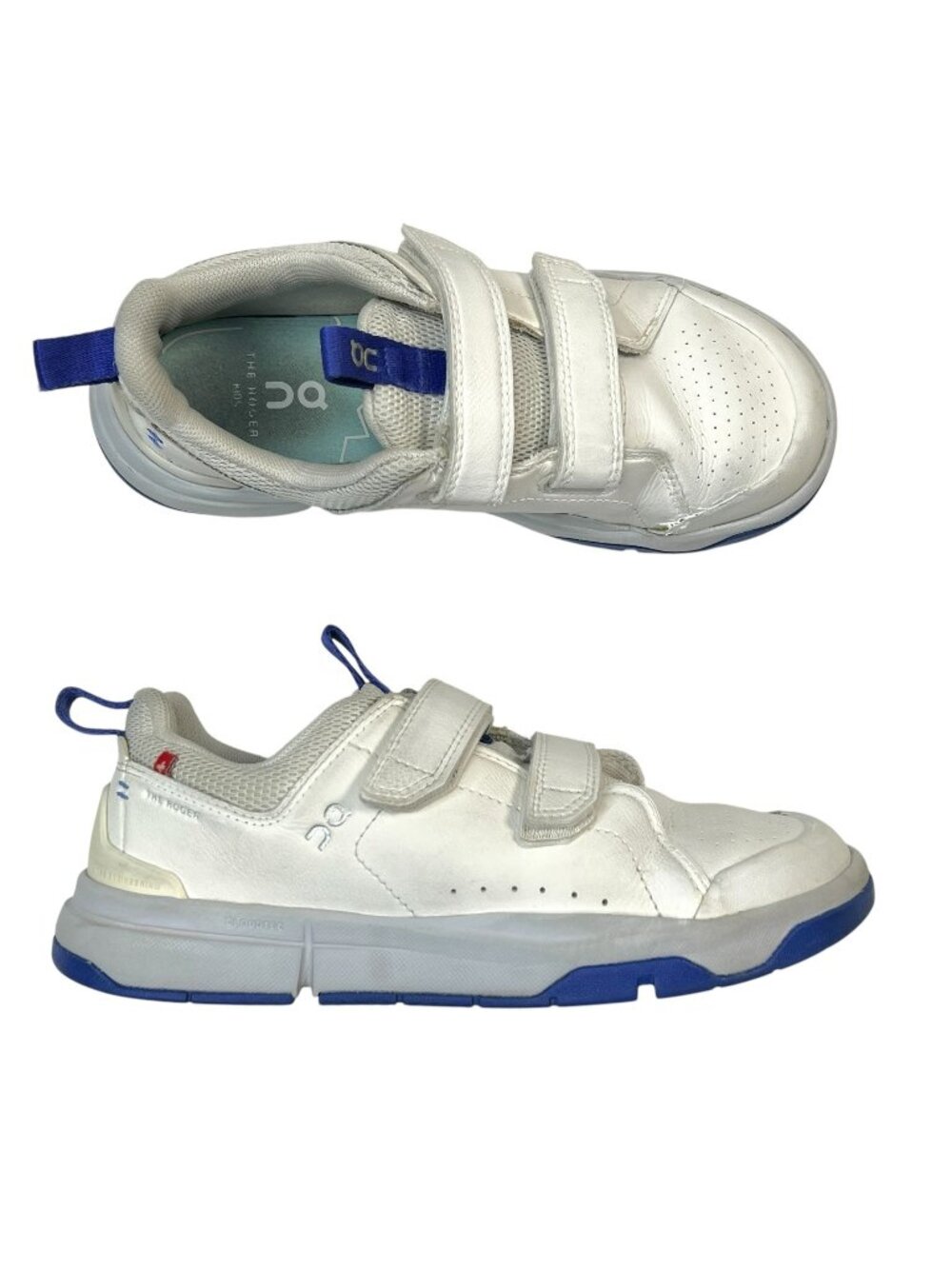 On Running kids Roger logo-print leather low-top Sneakers white hook loop 2.5